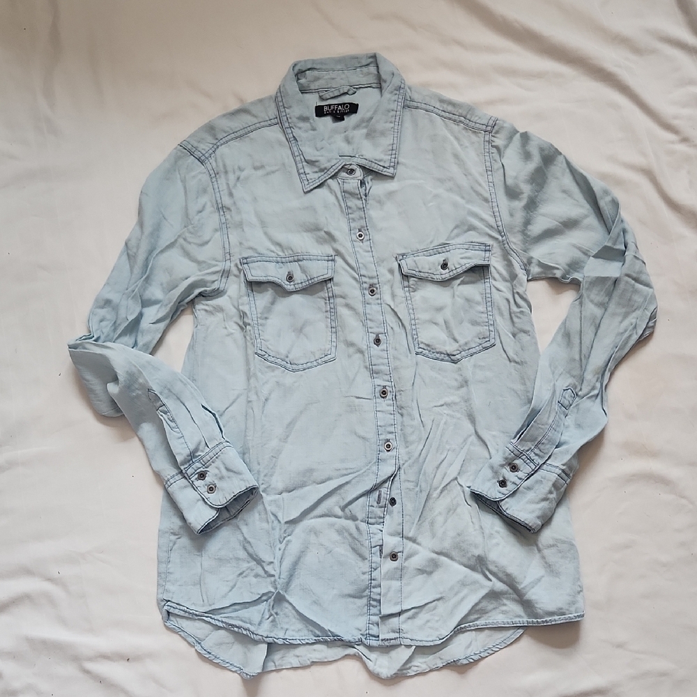 Buffalo David Bitton Pale Blue Denim Button-Up Shirt